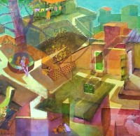 Masood A Khan, Back to Nature-1, 35 x 47 Inch, Acrylic on Canvas, Cityscape Paintings, AC-MAK-003